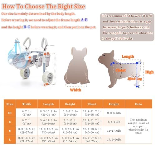 Dog Wheelchair For Back Legs, Lightweight Adjustable Dog Bicycle Trailers Dog Hip Joint Care Wheelchair Recover Mobility Aids For Small Pets Hind Limbs Disabled Or Injured Cats Carts With Wheels(Large - Image 3