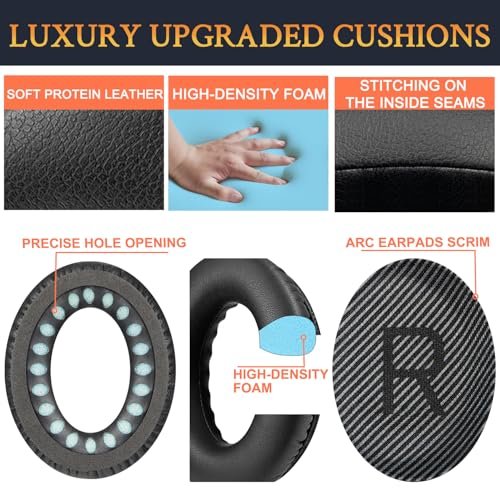 SoloWIT Replacement Earpads Cushions for Bose QuietComfort 35 (QC35) & Quiet Comfort 35 II (QC35 ii) Headphones, Ear Pads with Softer Leather, Noise Isolation Foam, Added Thickness (Black) - Image 6