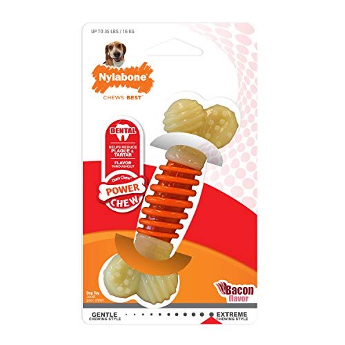 Nylabone PRO Action Dental Bone Power Chew Toy for Dogs, Dog Toys for Aggressive Chewers, Bacon Flavor, Medium - Up to 35 lbs, 1 Count - Image 2