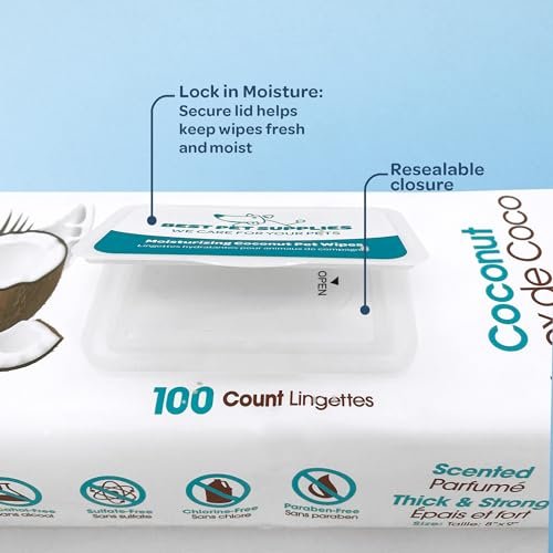 Best Pet Supplies Coconut-Scented Moisturizing Pet Wipes for Dogs & Cats – Extra Soft & Strong Grooming Wipes with Gentle Plant-Derived Formula, Model Number: WW-CO-100 Count (Pack of 1) - Image 5