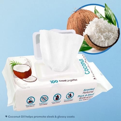 Best Pet Supplies Coconut-Scented Moisturizing Pet Wipes for Dogs & Cats – Extra Soft & Strong Grooming Wipes with Gentle Plant-Derived Formula, Model Number: WW-CO-100 Count (Pack of 1) - Image 3