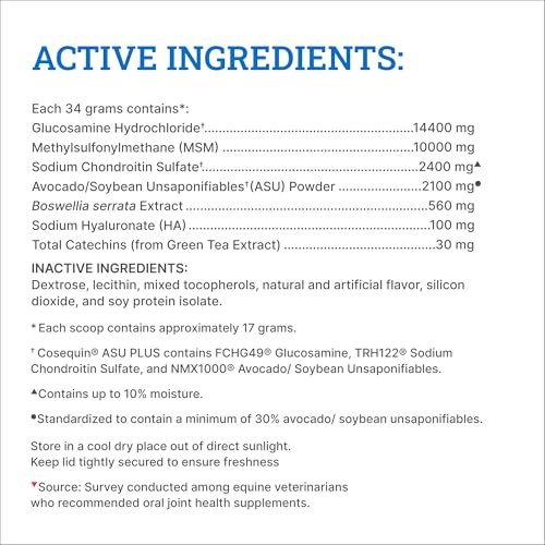 Nutramax Cosequin ASU Joint Health Supplement for Horses - Powder with Glucosamine, Chondroitin, MSM, ASU, Green Tea Extract, and Hyaluronic Acid, 1050 Grams - Image 6