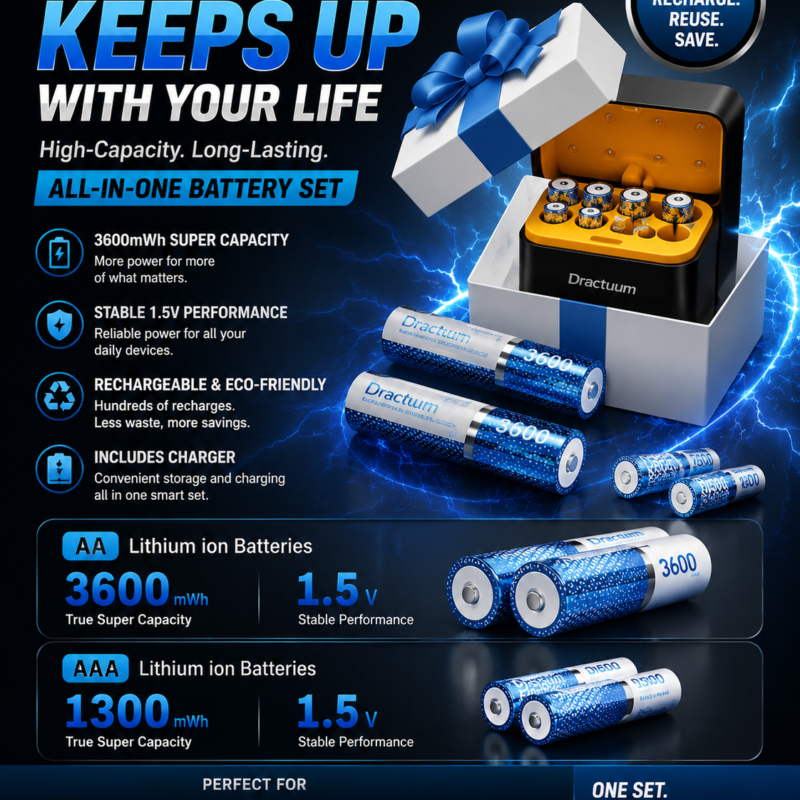 Rechargeable AA AAA Lithium Batteries with Charger, 8 Pack Li-Ion Battery 3600mWh AA 1300mWh AAA Rechargeable AA AAA Lithium Batteries with Charger, 8 Pack Li-Ion Battery 3600mWh AA 1300mWh AAA