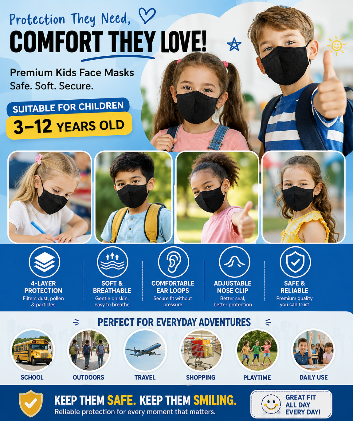 Kids KN95 Adjustable Masks 30 Pack Kids KN95 Adjustable Masks 30 Pack