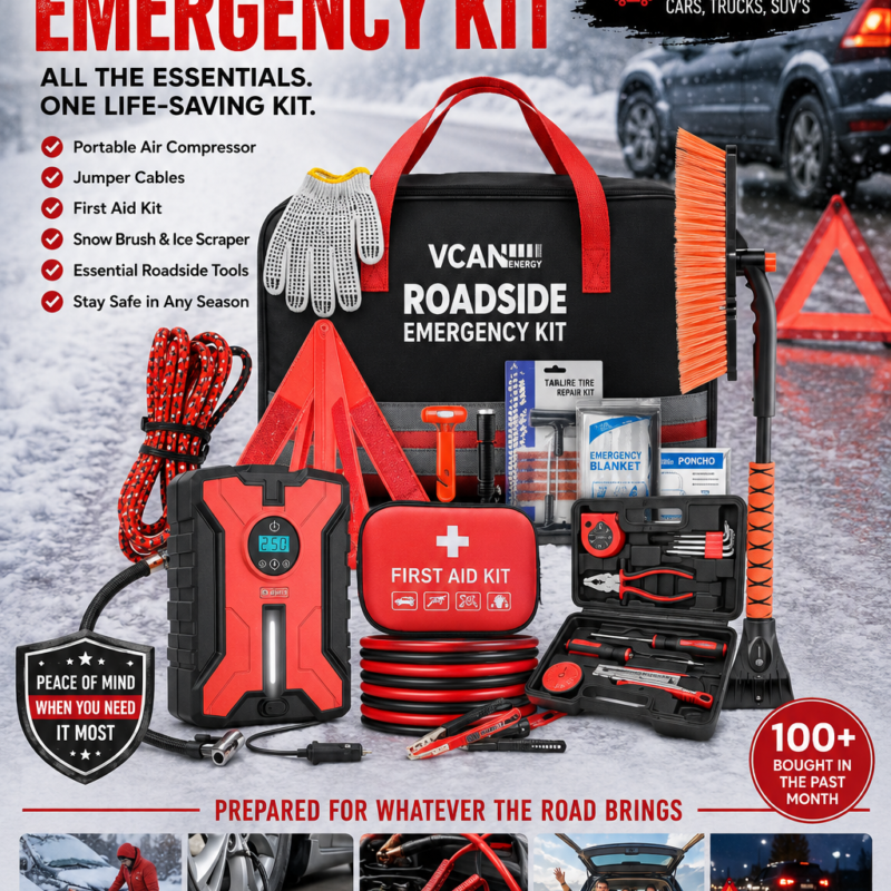 Car Emergency Safety Kit with Portable Air Compressor
