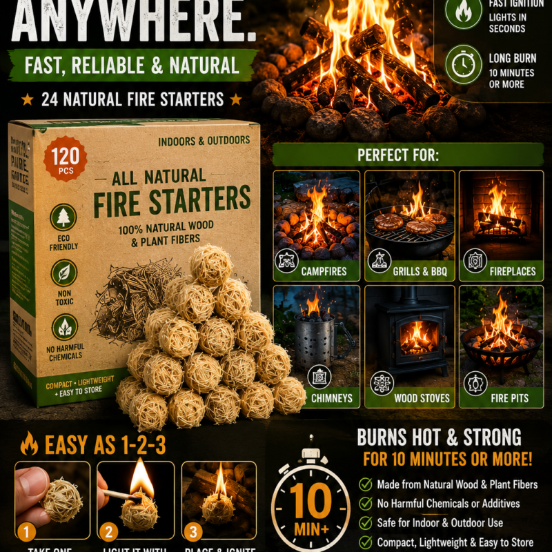 Fire Starter (120 PCS) Natural Fire Starters for Campfire, Charcoal Starter, Fireplace, Wood Stove, BBQ, Chimney, Fire Pit, and Grill Fire Starter (120 PCS) Natural Fire Starters for Campfire, Charcoal Starter, Fireplace, Wood Stove, BBQ, Chimney, Fire Pit, and Grill