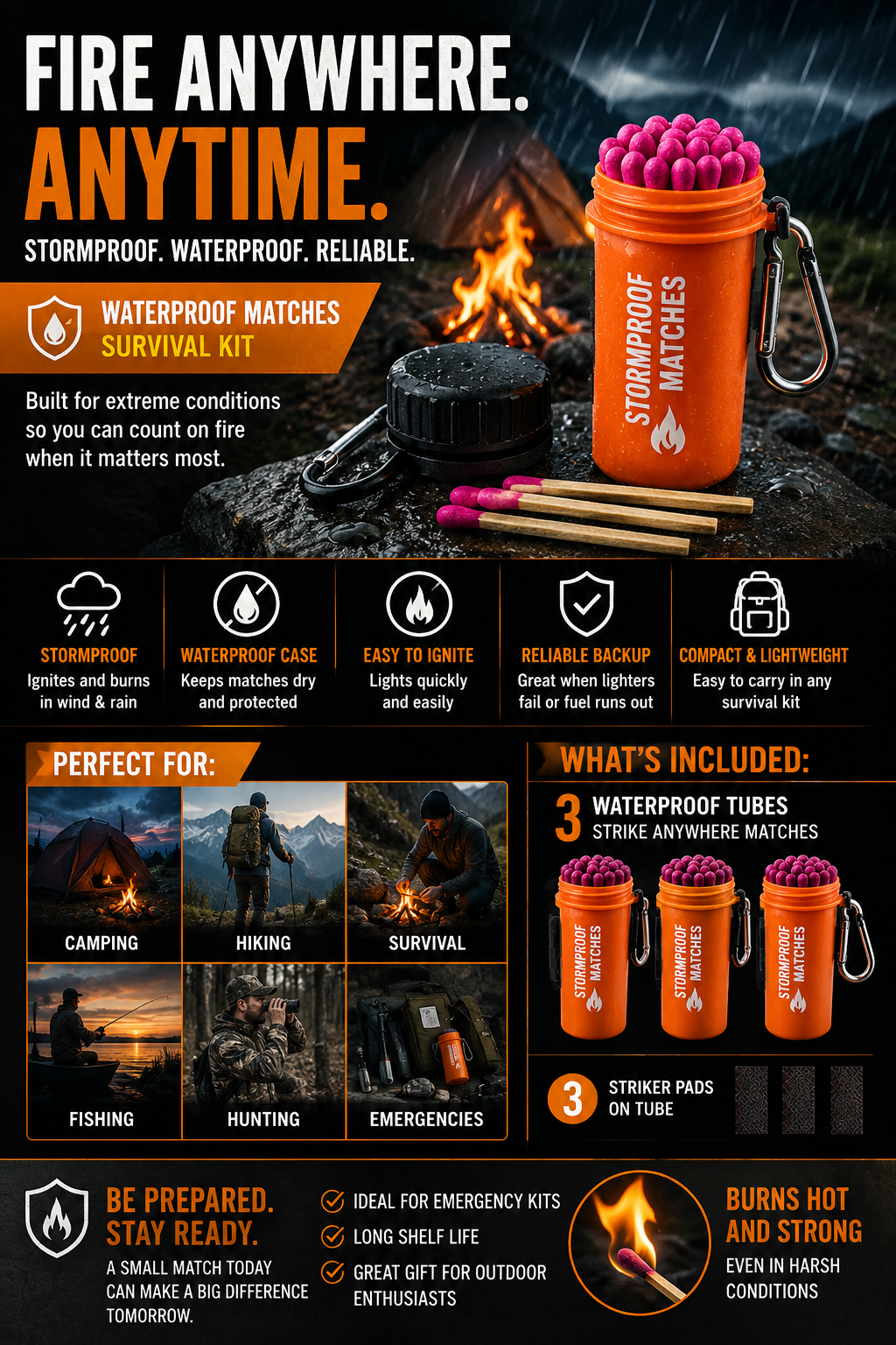 Stormproof Waterproof Matches Survival Kit Stormproof Waterproof Matches Survival Kit